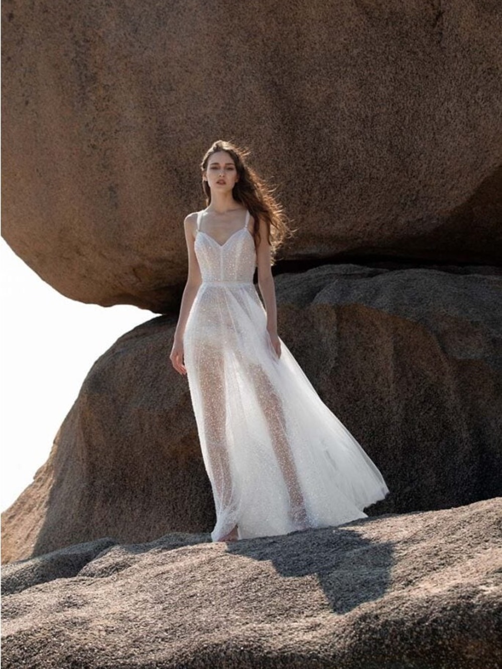 Inbal Dror Sparkling White Sheer Overlay Bridal Gown